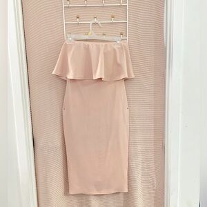 Strapless Bodycon Baby Pink Dress with Ruffle Trim